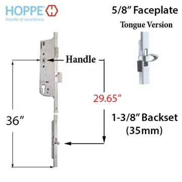 Hoppe Multipoint 1.38" Backset Manual Gear with Tongue Bottom Extension
